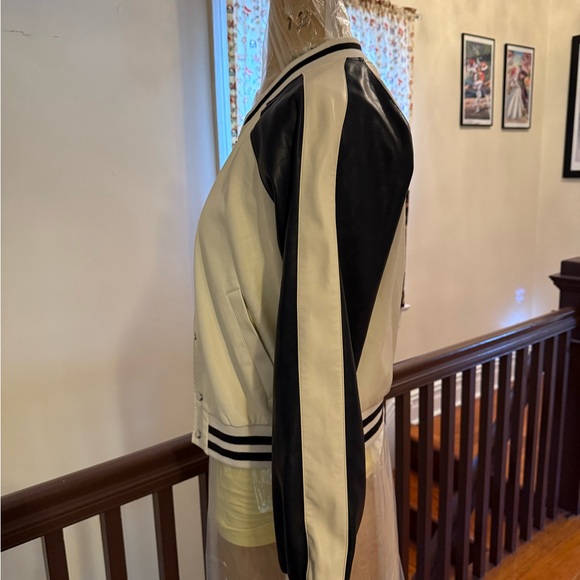 By Anthropologie Colorblock Faux Leather Bomber Jacket - Picture 3 of 11